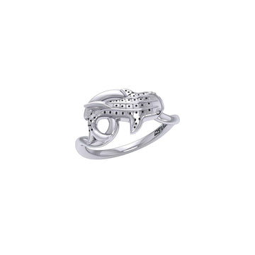 Whale Shark with Wave Silver Wrap Ring TRI2433 - Jewelry
